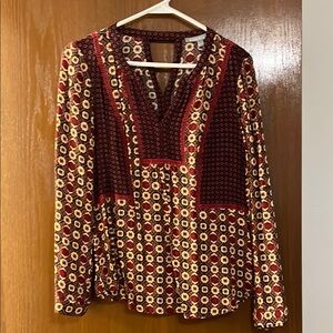 Vibrant Yellow and Orange Graphic Blouse with Long Sleeves